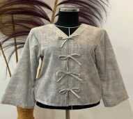 Blouse trendy bahan katun linen motif bunga